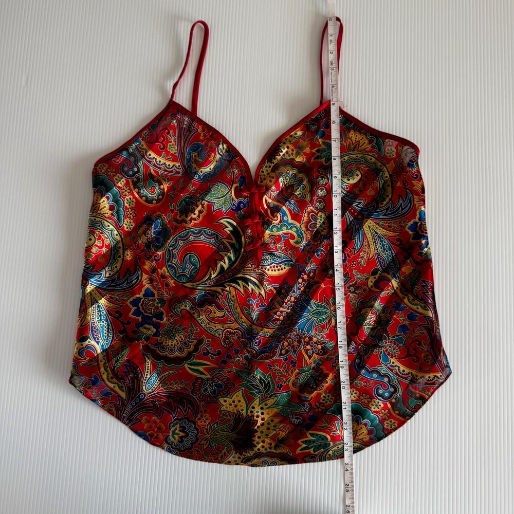Vtg 90s Satin Paisley Cami Top Red Lingerie Coquette Boho Medium Festival Retro - Picture 8 of 16